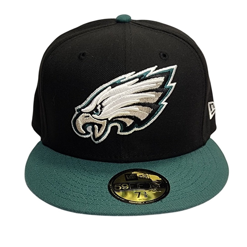 New Era Philadelphia Eagles 59FIFTY Fitted Hat Black Teal Size 7‎ 3/8 NFL Cap